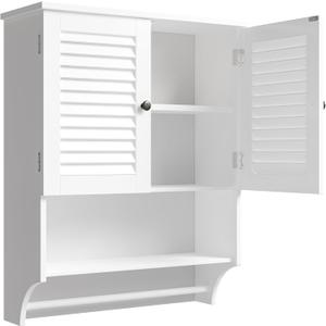 ChooChoo Medicine Cabinet with Towels Bar, 23.6" L x 8.8" W x 29.5" H MDF Material Bathroom Wall Cabinet, 2 Doors Over The Toilet Space Saver Storage Cabinet with Large Space, White