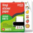 JOYEZA Premium Printable Vinyl Sticker Paper for Inkjet Printer - 40 Sheets Matte White Waterproof, Dries Quickly Vivid Colors, Holds Ink Well- Tear Resistant - Inkjet & Laser Printer