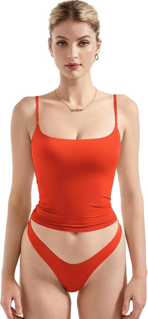 SUUKSESS Women Sexy Square Neck Tank Top Summer Y2K Going Out Tops Casual Sleeveless Basic Cami Shirts (Red, M)