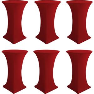 Cocktail Table Covers-Spandex Round High Top Table Cloths 6 Pack 32x43 Inch-Red Stretch Fitted Christmas Tablecloth for Pub Bistro Highboy Party Event Banquet Height Folding Satnding Tables
