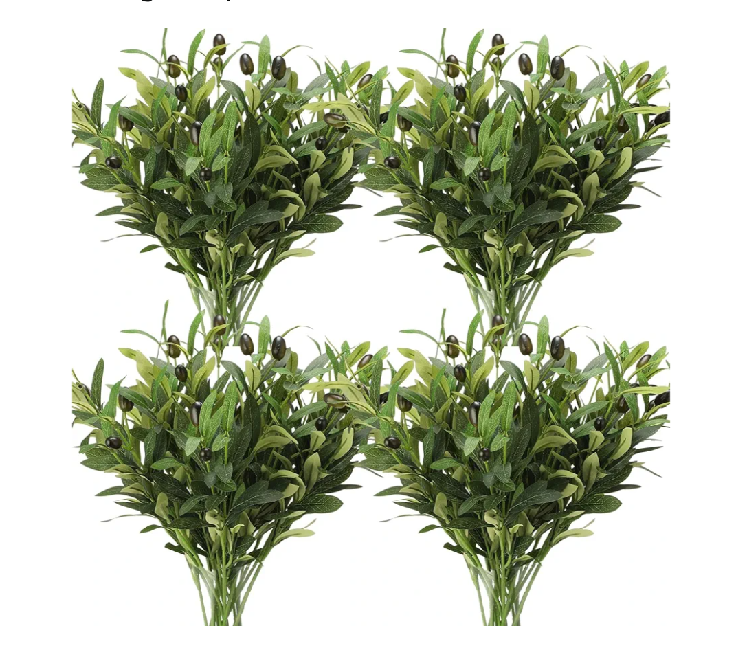 20 Pcs Faux Green Stem 18 Inch Artificial Olive Branches for Vases Fake Olive Branches Silk Plant Greenery Leaves Fruits Tree for Tabletop Home Office Decoration