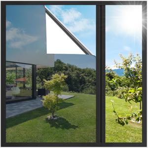 Homein One Way Window Privacy Film, Heat Blocking Reflective Mirror Window Tint for Home See Out Not in, Sun Blocker UV Protection Peel and Stick House Glass Door, 17.5 in X 6.5 Feet, Silver
