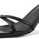 Womens Kitten Heels Open Square Toe Low Heeled Sandals Cross Band Slip on Stiletto Heels Comfort Mules Slides Summer Dress Pumps (6, Black)