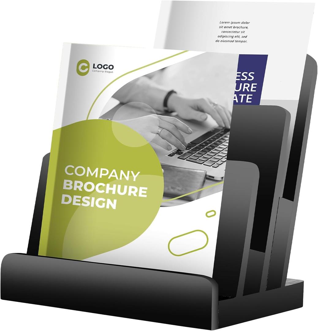 8.5 x 11 Brochure Display Stand 3 Tier Wooden Brochure Holder Black Literature Holder Magazine Display Business Card Holder Postcard Display Flyer Holder for Magazine Pamphlet Booklets Menu (1)