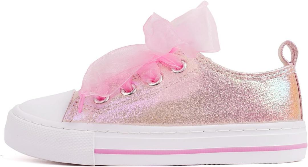 HugRain Little Girls Kids Classic Sparkle Low Top Lace Up Sneakers Walking Shoes (8 Toddler)