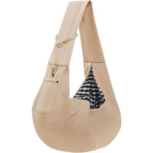 Dog Carrier Sling - Reversible Puppy Carrier Purse with Storage Pocket, Hand-Free Dog Sling Carrier for Carry Small Dogs and Cats, Travel Safety Harness, Dog and Cat Harness (Apricot)