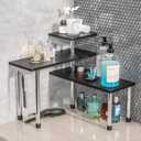 ZHWS Bathroom Counter Organizer Corner Shelf  Bathroom Organization Bamboo 3 Tier Spice Rack Makeup Organizer Bookshelf Space Saving Rack Kitchen Office Living Room, Black (16.9x16.9x15.3)