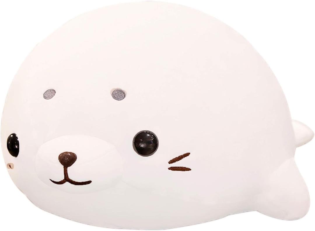 Huggable White Seal Plush Pillow, Ultra Soft Stuffed Animal Toy for Kids & Adults, Cuddly Decor for Bedroom Couch, 19.6"