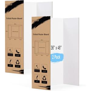 HAUTOCO 36'' x 48'' Trifold Poster Board 2 Pack Large Tri Fold Project Boards White Corrugated Presentation Cardboard for Science Fairs, School Projects, Event Displays, Business