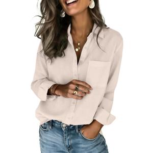 Zeagoo Womens Button Down Shirts Long Sleeve Cotton Gauze Tops Casual Collared Blouses Loose Fit (Beige, XL)