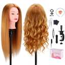 Mannequin Head with 80% Human Hair, TopDirect 24" Blonde Real Hair Cosmetology Mannequin Head Hair Styling Hairdressing Practice Training Doll Heads with Clamp Holder and Tools (Golden)