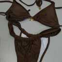 SOLY HUX Women's Halter String Bikini Sets High Cut Cheeky Thong Sexy Two Piece Swimsuits Bathing Suit (Coffee Brown, Small)