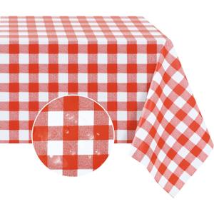 Romanstile Rectangle Vinyl PVC Tablecloth, 100% Waterproof Buffalo Plaid Plastic Table Cloth, Oil Proof Heavy Duty Wipeable Table Covers for Dining/Camping/Picnic/Outdoor - 54 x 78, Red and White