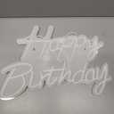 Happy Birthday Neon Sign for Backdrop, LED Happy Birthday Light Up Sign, USB Powered Dimmable Neon Light for Birthday Party Decorations, Wall Decor, White, 16.5 x 12 inch