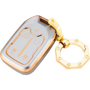 for GMC Key Fob Cover Car Key Case Shell with Fashion Keychain fit Acadia Terrain Yukon for Suburban Tahoe (5-Silver)