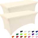 Smiry 2 Pack Spandex Table Cloth 4FT, Elastic Fitted Stretch Tablecloths, Washable and Wrinkle Free Rectangular Patio Table Cover for Outdoor, Wedding, Banquet & Parties (Beige, 48Lx30Wx30H Inch)