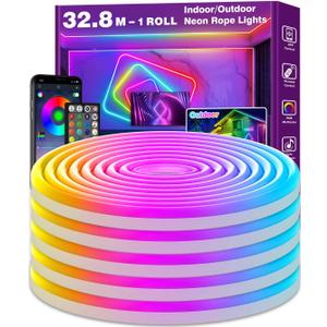 AILBTON 32.8Ft Neon Rope Lights,Flexible Led Rope Lights Control with App/Remote,Multiple Modes Rope Lights,IP65 Outdoor RGB Led Neons Lights,Music Sync Gaming Led Neon Light Strip for Bedroom Decor