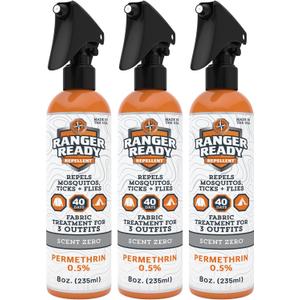Ranger Ready Permethrin Spray for Clothes and Outdoor Gear - Permethrin Insect & Tick Repellent - Scent Zero (8oz, Pack of 3)