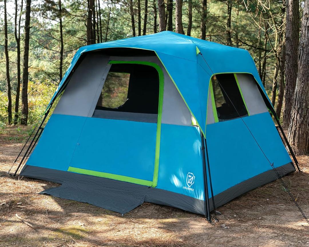EVER ADVANCED 6 Person Camping Tent, Blackout Tent for Camping Instant Cabin Tents for Family with Rainfly, 60s Easy Setup, Water-Resistant (Blue)