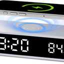 Digital LED Alarm Clock with Wireless Charging,15W Fast Wireless Charger for Smart Phone for iPhone/Samsung, Nighttime Mode Adjustable Brightness Snooze, Clock for Bedroom Living Room Office, Silver
