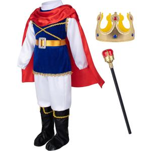 Boys Prince Charming Birthday Halloween Costume Cosplay Dress-Up Royal Outfits for Kids (2-3Years(100cm), Blue)