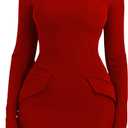 YMDUCH Women's Long Sleeve Mock Turtle Neck Bodycon Mini Tank Short Party Dress (X-Large, Red)