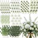 Suncalla 144 Pcs White Artificial Flower Bouquet Set 8 Kind with Long Stem