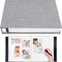 Photo Album Self Adhesive 3x5 4x6 5x7 6x8 8x10 8.5x11 11x10.6 Magnetic Scrapbook Album DIY Length 11x10.6 Inch 40 Pages Linen Cover DIY Photo Album with A Metallic Pen and and Plastic Board(Grey)