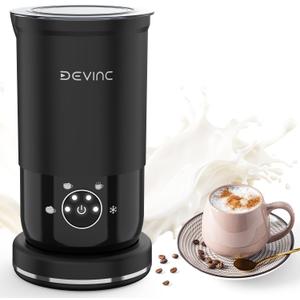 DEVINC Milk Frother, 4-in-1 Milk Frother and Steamer, Hot and Cold Foam Maker and Milk Warmer with Auto Shut-Off, Electric Frother for Coffee, Latte, Cappuccino, Matcha (Black)