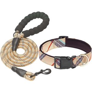 Nylon Dog Collar Soft Neoprene Padded Adjustable Dog Collars for Small Medium Large Dogs (L Neck 18.5"-23.5", Beige)