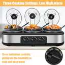 Triple Slow Cooker, 3×1.5 QT Buffet Servers and Warmers, 3 Pots Buffet Slow Cooker Adjustable Temp Lid Rests Stainless Steel Manual Silver for Parties Holidays Families, 4.5 Quarts