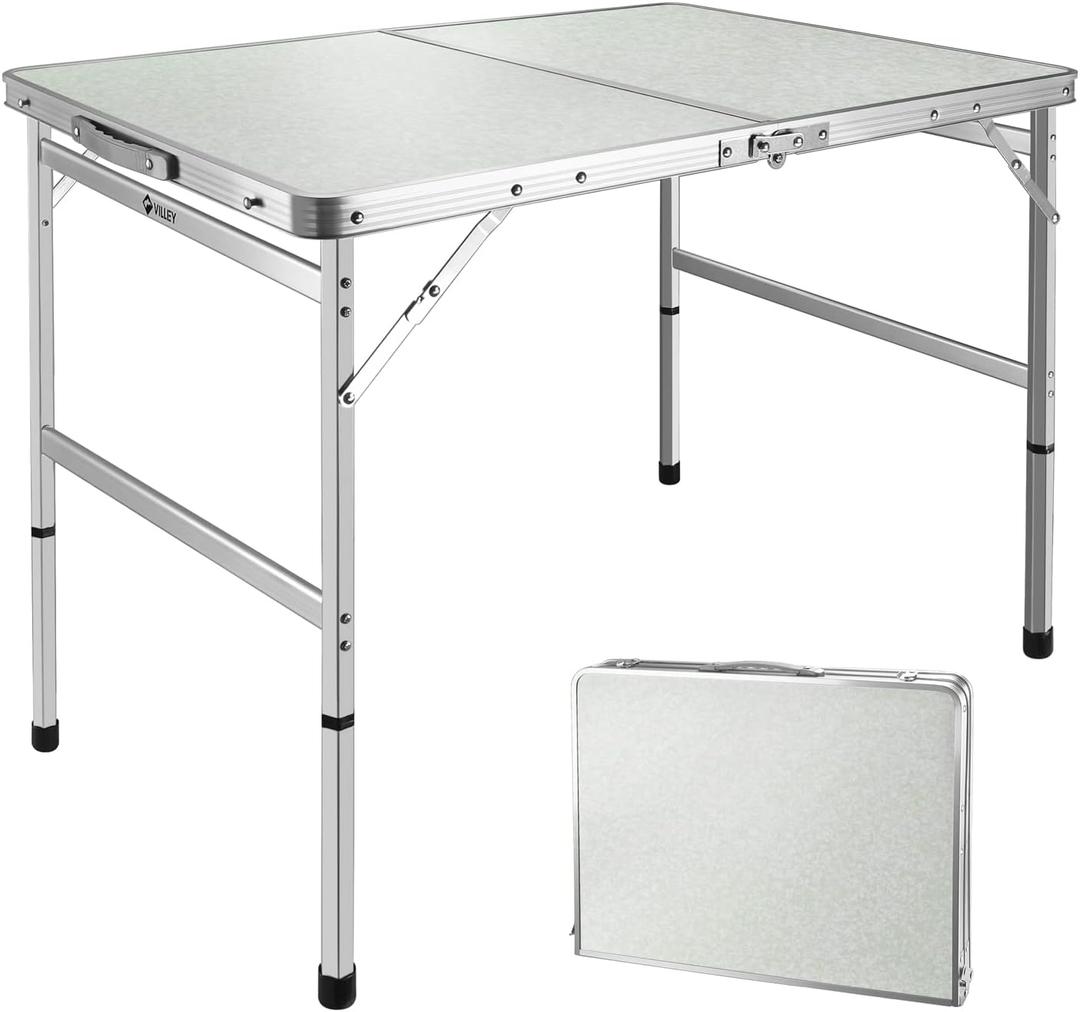 VILLEY Folding Camping Table, 3ft Small Portable Lightweight Outdoor Table with Aluminum Adjustable Legs for Travel Picnic Cooking Beach (3ft-36"L x 23''W (2 Height 16"/27"))