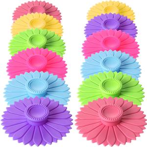 Hoolerry 12 Sets Silicone Cup Covers Multicolored Silicone Cup Lids Mug Cover Outdoor for Hot Drinks, Tea, Coffee, 6 Colors(Sunflower,Bright Color)