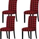 Whaline Buffalo Check Chair Covers Red Black Plaid Dining Chair Slipcovers Protector Removable Stretch Elastic Seat Covers for Party Kitchen Home Hotel Office Restaurant Decoration, 4Pcs
