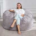 Hobestluk 4ft Bean Bag Chairs for Adults Large Beanbag Chair with Plush Faux Fur Cover Big Bean Bag Chair for Living Room Bedroom Dorm Office - Grey (44 x 44 x 24)