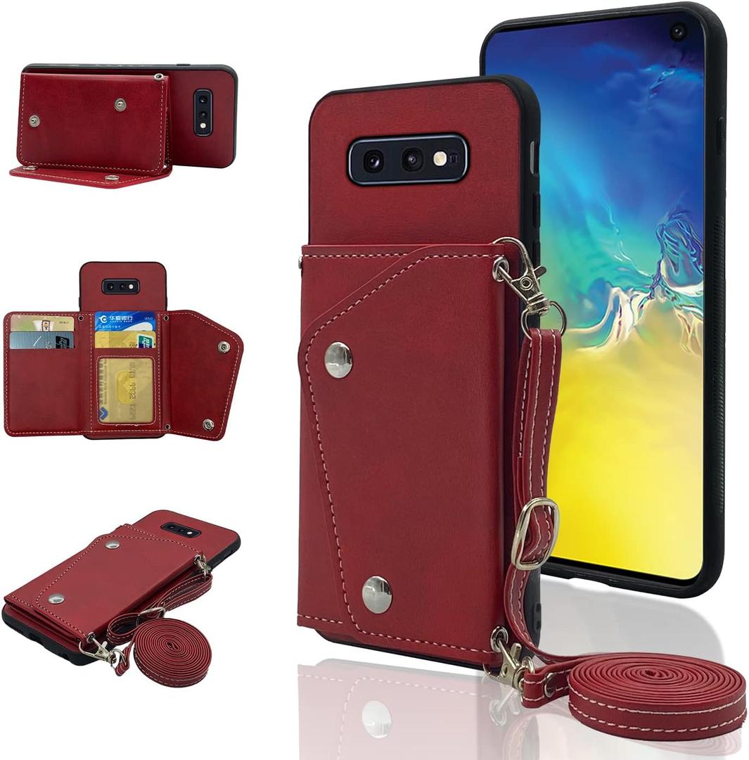 Compatible with Samsung Galaxy S10e Wallet Case with Crossbody Shoulder Strap and Stand Leather Credit Card Holder Cell Accessories Phone Cover for Galaxy S 10e Galaxy 10se Galaxies Se10 Girls Red