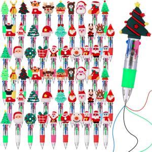 120 Pcs Multicolor Christmas Ballpoint Pen 4-Colors-in-1 Retractable Christmas Tree Santa Snowman Ballpoint Writing Pen for Holiday Xmas Stocking Fillers Gift Party Favors
