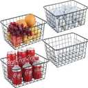 JUNCHU CHERRY Wire Kitchen Storage Basket 4 Packs, Perfect Pantry Organization Accessories Basket, Laundry Baskets, Countertop Organization, Suitable for Kitchen, Bathroom, Bedroom, Tabletop, Stackable, Black