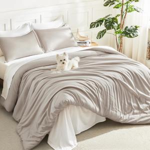 Litanika Linen Grey Comforter Set Queen Size, 3 Pieces Lightweight Solid Bedding Comforter Set, All Season Fluffy Bed Set (90x90In Comforter & 2 Pillowcases)
