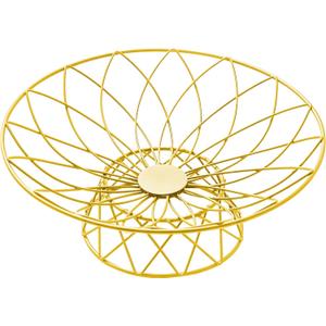 Large Metal Wire Fruit Bowl, Round Mesh Fruit Basket for Kitchen Countertop, Modern Decorative Bread Vegetable Storage Holder Organizer(Gold)