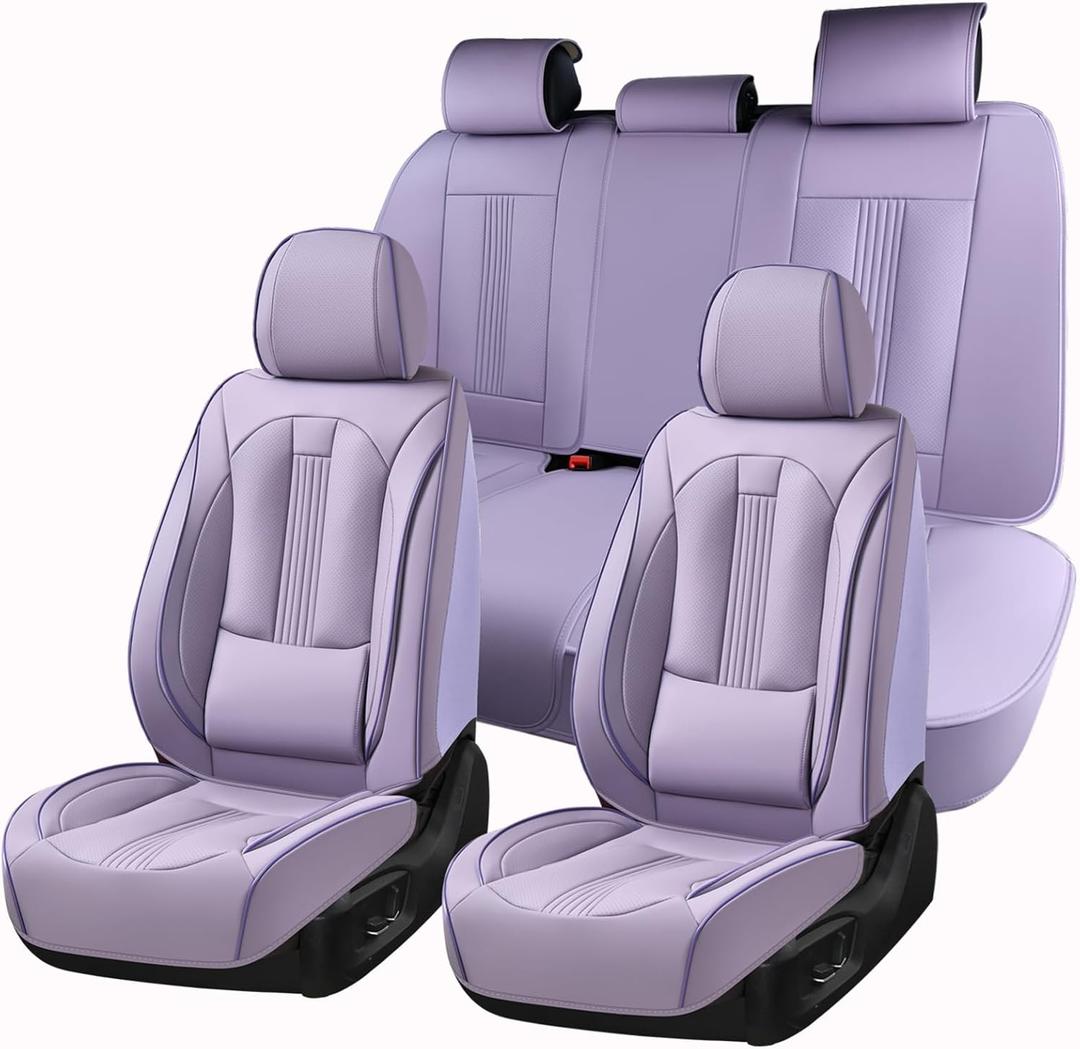 Huidasource Purple Seat Covers, Nappa Leather Car Seat Covers with Lumbar Support, Ventilation Holes, Velcro Adjustable, Airbag, Full-Coverage Seat Covers, Fit for Most Cars SUV Trucks, Purple