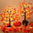 EAMBRITE Lighted Maple Tree Fall Decor, Fall Tree with Lights Thanksgiving Decorations,24 LED 2 Ft Artificial Tree USB/Battery Operated Centerpiece Table Decorations for Autumn Harvest Home (2 Pack) (Orange)
