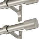 2 Pack Brushed Nickel Window Curtain Rods, Single Curtain Rods 72 to 144 Inch, Decorative Curtain Rods with Cap Finials, Adjustable Window Treatment Curtain Rods, 1-Inch Telescoping Drapery Rods
