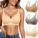 Seamless Jelly Bras for Women 3 Pack - Deep V Wireless Push Up No Wire Womens Bra Padded Comfort with Support for Gifts (M)