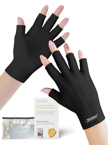 jozidea Petite Hands UV Gloves for Gel Manicures, UPF50+ UV Protection Gloves, Fingerless Design for Nails Protect (Black-Small Size)