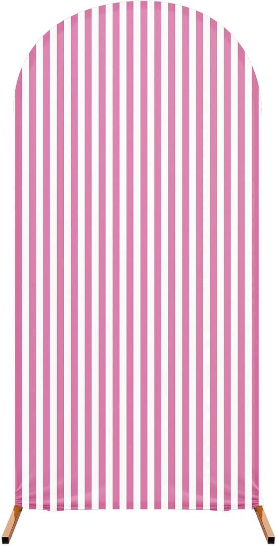 7.2 ft Princess Party Arch Backdrop Striped Arch Spandex Stretch Backdrop Stand Cover for Wedding Birthday Banquet Boys Girls Shower Ceremony Decoration(Pink and White)