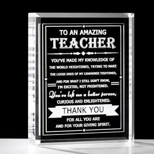 Teacher Appreciation Gifts for Women Men Crystal Thank You Gifts for Teacher from Students Birthday Christmas Retirement Gifts for Teachers Crystal Keepsake Plaque