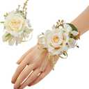 Meldel Champagne Corsage and Boutonniere Set,Boutonniere for Men,Groomsmen and Groom Boutonniere for Wedding,Rose Wrist Corsages Bracelets for Mother of Bride,Bridesmaids,Girls,Women,Prom,Homecoming