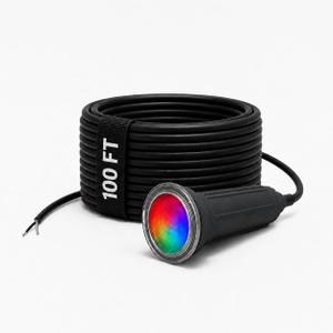 AquaChrome 1.5 Inch RGBW LED Pool Light 12W Nicheless Replacement for Jandy Watercolors/HydroCool/Pro Series/SAVI Melody 12VAC Low Voltage, 100 FT Cable, IP68 Waterproof,(100 Foot Cable)