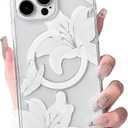 4 x NITITOP Compatible with iPhone 14 Pro Max Case Clear Magnetic Compatible with MagSafe Cute Lily Flowers Floral for Women Girls Hard PC Back Shockproof Protective Phone Cover - White
